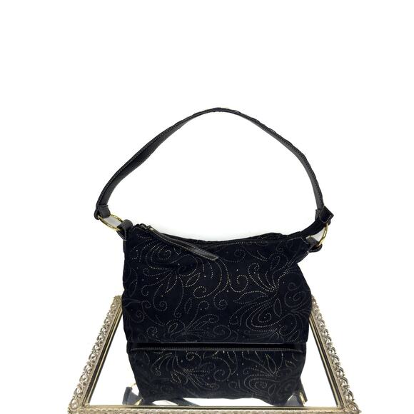 Vintage Madison Studio Black Suede Shoulder bag , top handle bag with gold deta - Picture 2 of 10